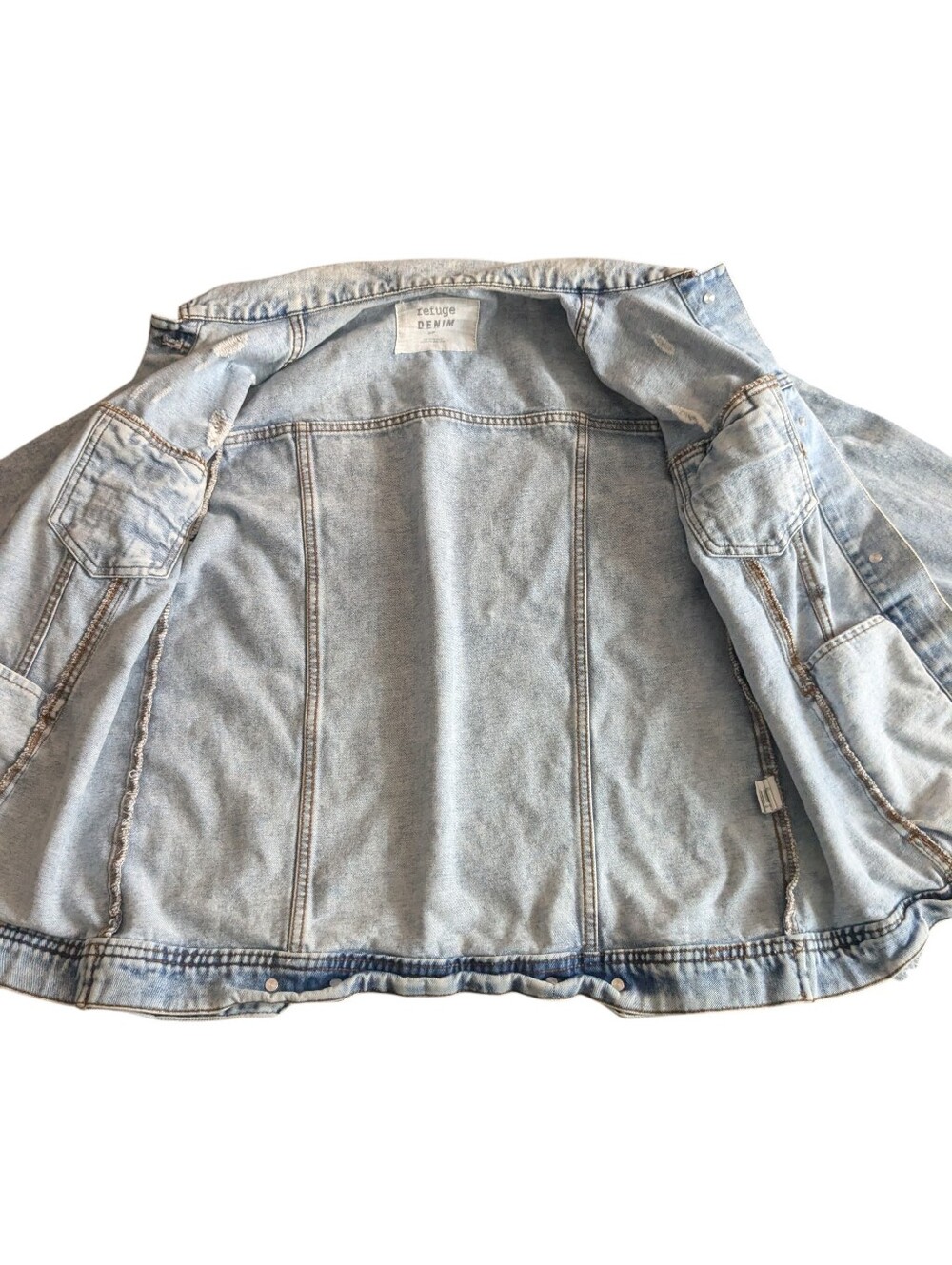 Light Wash Distressed Denim Jacket - Women's Casual Jacket - Picture 10 of 12